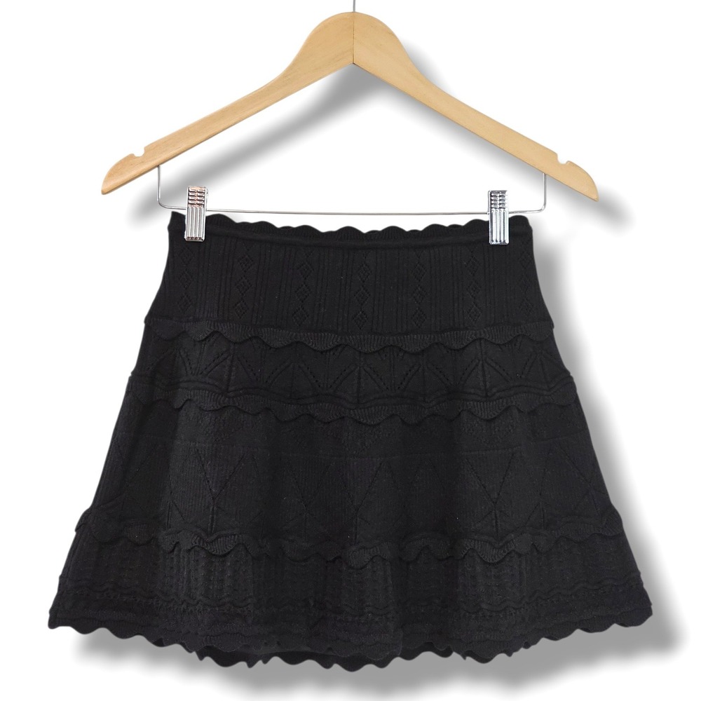 Mable Mini Skirt S Black Knit Tiered Ruffle Scalloped Coquette Lolita Whimsigoth
